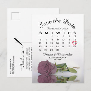 Dusty Mauve Roos Wedding Calendar sparen de Datum Aankondigingskaart