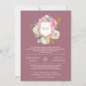 Dusty Mauve Roze Bloemen QR Code Crest Wedding Kaart (Voorkant)