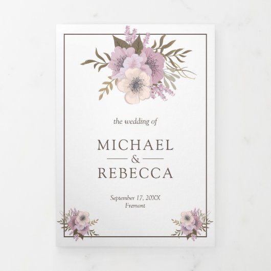 Dusty Mauve roze bloemige bruiloft foto Drieluik Uitnodiging (Cover)