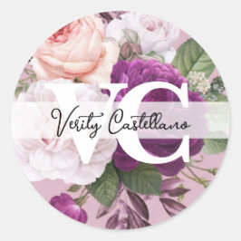 Dusty Mauve Rozen Floral Eenvoudig Persoonlijk Ronde Sticker