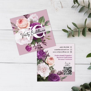 Dusty Mauve Rozen Floral Eenvoudig Persoonlijk Vierkante Visitekaartje