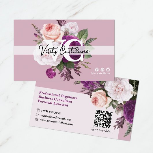 Dusty Mauve Rozen Floral Eenvoudig Persoonlijk Visitekaartje