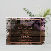 Dusty Mauve Rozen Pink Lace Rustic Wedding Folie Uitnodiging (Staand Voorkant)
