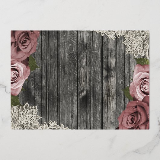 Dusty Mauve Rozen Pink Wood Rustic Wedding Folie Uitnodiging (Achterkant)