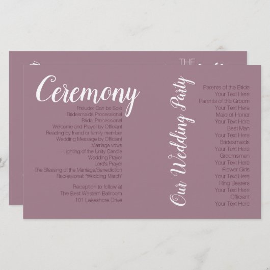 Dusty Mauve Wedding Photo Ceremony Program (Voorkant / Achterkant)