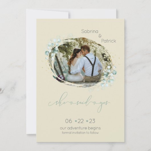 Dusty Mellow Yellow Ze zei ja foto Save The Date (Voorkant)