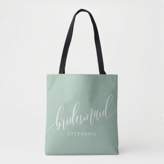 Dusty Mint Bruidsmeisje Modern Script Tote Bag (Voorkant)