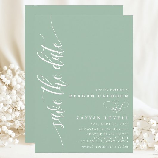 Dusty Mint Eenvoudig Modern Script Sla de datum op Save The Date