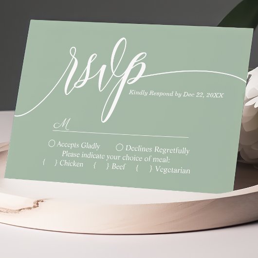 Dusty Mint Eenvoudig Script Bruiloft RSVP Kaart