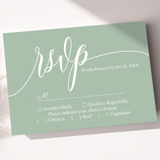 Dusty Mint Eenvoudig Script Bruiloft RSVP Kaart