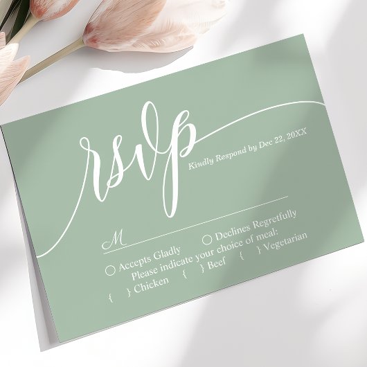 Dusty Mint Eenvoudig Script Bruiloft RSVP Kaart