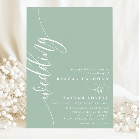 Dusty Mint Elegant Kalligrafie Script Bruiloft Kaart