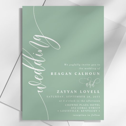 Dusty Mint Elegant Kalligrafie Script Bruiloft Kaart