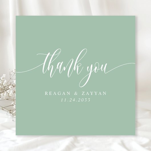 Dusty Mint Green minimalistisch script bruiloft Bedankkaart