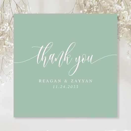 Dusty Mint Green minimalistisch script bruiloft Bedankkaart