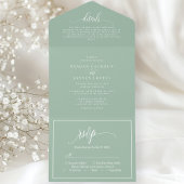 Dusty Mint Groen Eenvoudig Modern Script All In One Uitnodiging