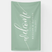 Dusty Mint Kalligrafie Eenvoudige bruiloft Welkom Spandoek (Verticaal)