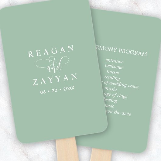 Dusty Mint minimalistisch huwelijksprogramma Handwaaier