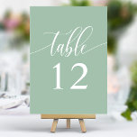 Dusty Mint minimalistische kalligrafie bruiloft Kaart<br><div class="desc">Leid uw gasten naar hun stoelen met deze elegante stoffige mintgroene trouwtafelnummers. Met een minimalistisch ontwerp met moderne kalligrafie, voegen deze tafelnummers een vleugje verfijning toe aan uw huwelijksreceptie. De zachte achtergrond en de schone, elegante typografie zorgen voor eenvoudige leesbaarheid en verbeteren tegelijkertijd uw bruiloft decor. Perfect voor elk trouwthema,...</div>