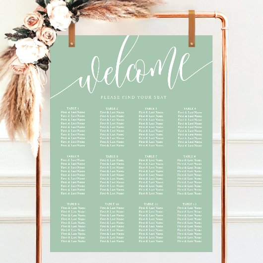 Dusty Mint Minimalistische Wedding Zittingkaart Poster