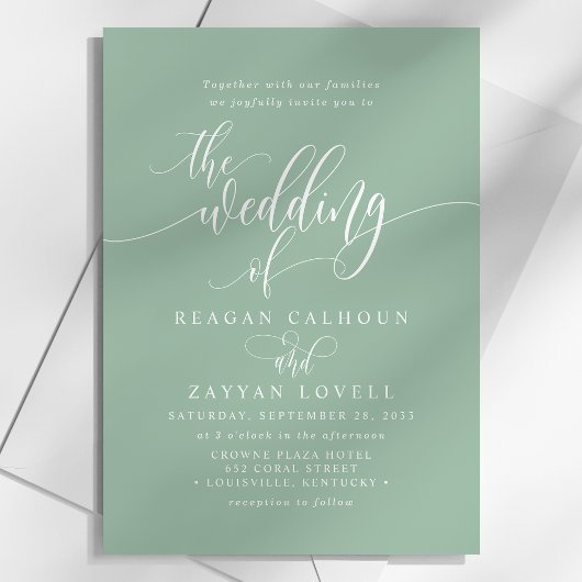 Dusty Mint Simple Modern Script Wedding Kaart