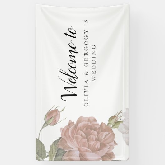 Dusty Modern Rose Elegant Wedding Floral Backdrop Spandoek (Verticaal)