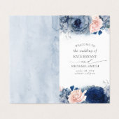 Dusty Navy Blauw Blush Bloemen Trouwprogramma's Kaart (Buitenkant ongevouwen)