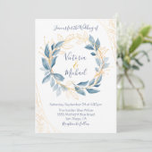 Dusty Navy Blauw & Goud laat huwelijksuitnodiging Kaart (Staand voorkant)