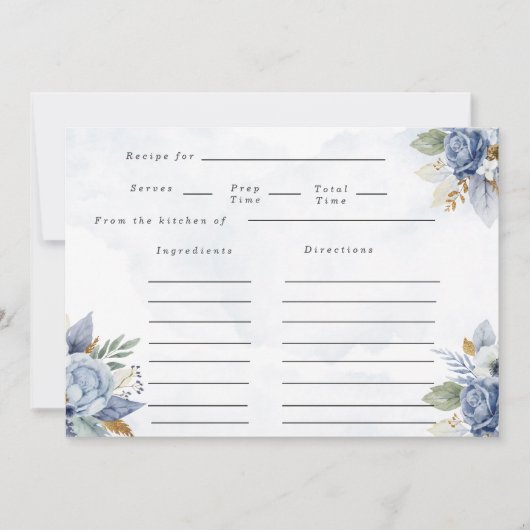 Dusty Navy Blauw Goud Waterverf Pioen Chic Recept Kaart (Voorkant)