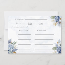 Dusty Navy Blauw Goud Waterverf Pioen Chic Recept Kaart