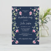 Dusty Navy Blauw Roze Hibiscus Bachelorette Party Kaart (Staand voorkant)