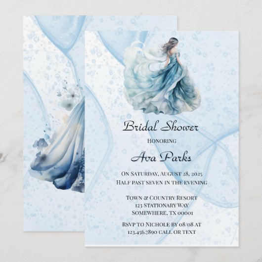 Dusty Navy Blue Alcohol Ink Dress Vrijgezellenfees Kaart (Voorkant / Achterkant)