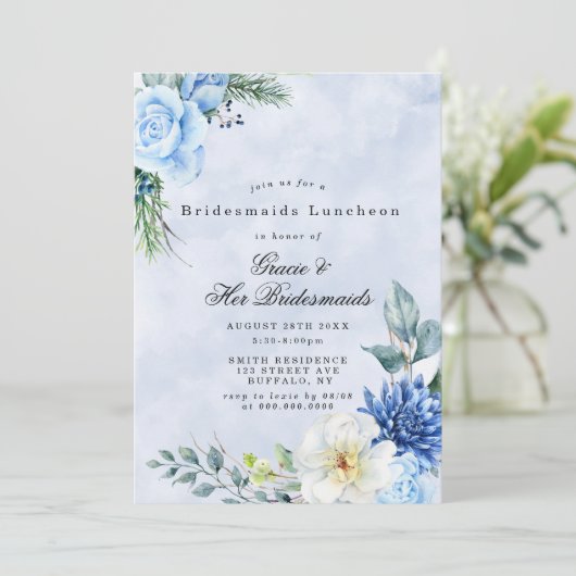 Dusty Navy Blue Bridesmaids Luncheon Invitations (Staand voorkant)
