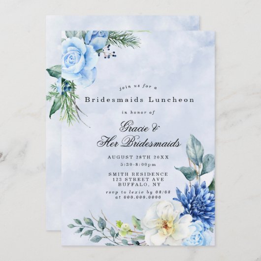 Dusty Navy Blue Bridesmaids Luncheon Invitations (Voorkant / Achterkant)