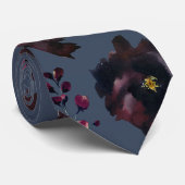 Dusty Navy Blue Burgundy Bordeaux Floral Wedding Stropdas (Opgerold)