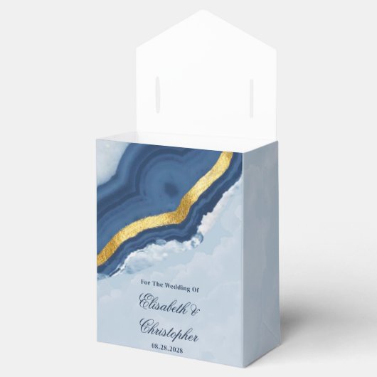 Dusty Navy Blue en Gold Agaat Bruiloft Bedankdoosjes (Geopend)
