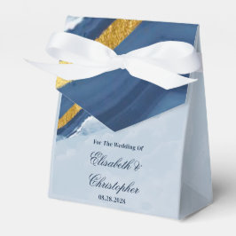 Dusty Navy Blue en Gold Agaat Bruiloft Bedankdoosjes