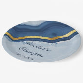 Dusty Navy Blue en Gold Agaat Bruiloft Papieren Bordje (Gekanteld)