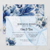 Dusty Navy Blue Floral Alcohol repetitie diner Kaart (Voorkant / Achterkant)