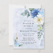 Dusty Navy Blue Floral Brunch & Bubble Invites Kaart (Voorkant)