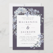 Dusty & Navy Blue Floral Lijst Waterverf bruiloft Kaart (Voorkant)