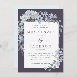 Dusty & Navy Blue Floral Lijst Waterverf bruiloft Kaart