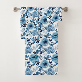 Dusty Navy Blue Floral Pattern Bad Handdoek