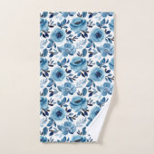 Dusty Navy Blue Floral Pattern Bad Handdoek (Handdoek)
