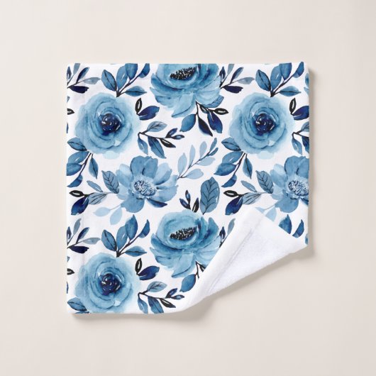 Dusty Navy Blue Floral Pattern Bad Handdoek (Wasdoekje)