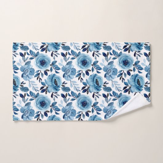 Dusty Navy Blue Floral Pattern Bad Handdoek (Handdoek)