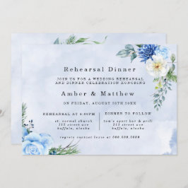 Dusty Navy Blue Floral Rehearsal Dinner Kaart