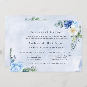 Dusty Navy Blue Floral Rehearsal Dinner Kaart