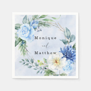 Dusty Navy Blue Floral Wedding Servet