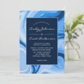 Dusty Navy Blue Gold Agate Waterverf Wedding Kaart (Staand voorkant)